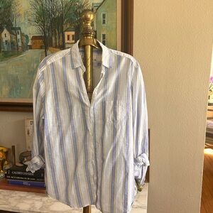 Frank & Eileen Light Blue, White & Tan Striped Button-Down Shirt